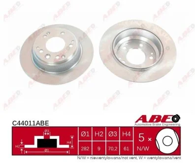 Диск гальмівний задн Лів/Прав ACURA LEGEND, LEGEND II, RL HONDA LEGEND II, LEGEND III, LEGEND IV, ODYSSEY, SHUTTLE, STEPWGN 2.0-3.7 01.87-12.13 ABE C44011ABE