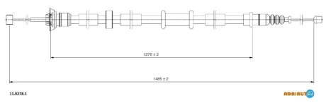Трос стояночного гальма задн лів (1485мм/1485мм) FIAT PANDA 1.2/1.3D 09.04- ADRIAUTO 1102781