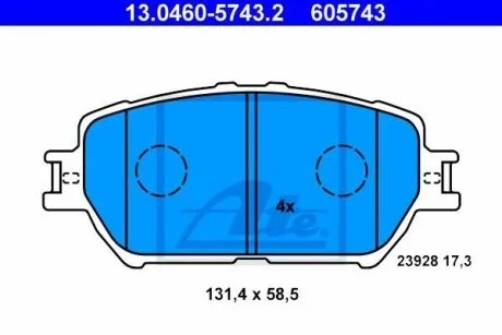 Комплект гальмівних колодок із 4 шт. дисків ATE 13.0460-5743.2