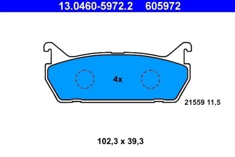Гальмівні колодки дискові задні Mazda 323, 6, Mx-5 I Suzuki Baleno 1.3-2.3 06.89-12.06 ATE 13.0460-5972.2