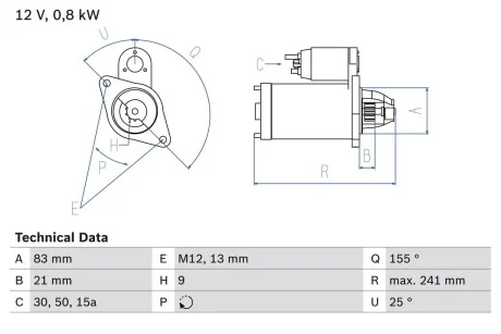 Стартер (відновлений) MB W114 /S123 /W116 Audi 100 -82 BOSCH 0 986 010 110