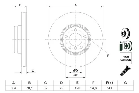 Тормозной диск BMW 7 (E38) 5,0-4,0D передняя сторона 94- 01 BOSCH 0986478623
