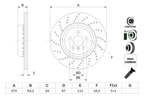 Гальмівний диск BMW 5/7/X5/X6 \'\'RL M-Perfomance d=370mm \'\'16>> BOSCH 0986479G12