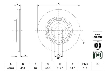 ДИСК ГАЛЬМIВНИЙ ПЕРЕДНIЙ HC-Coated BOSCH 0 986 479 G63