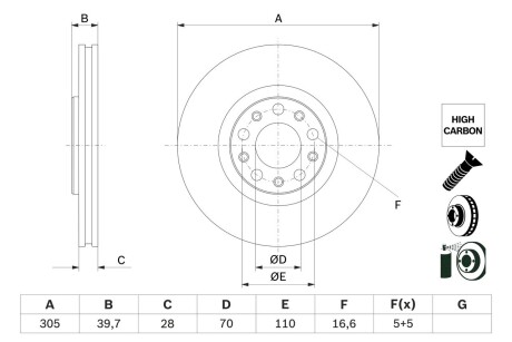 ДИСК ГАЛЬМIВНИЙ ПЕРЕДНIЙ HC-Coated BOSCH 0 986 479 G89