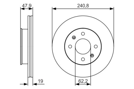 Тормозной диск HYUNDAI Getz 240,8 mm передняя сторона 1,1-1,6 02 -11 PR2 BOSCH 0986479S18 (фото 1)