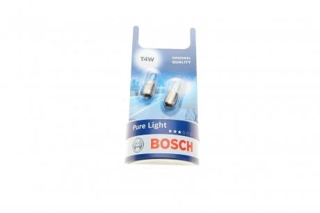 Лампа (упаковка-блістер 2шт) T4W 12В 4Вт BA9S основна лампа Pure Light BOSCH 1987301023
