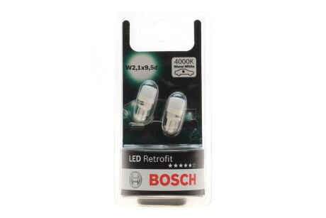 Лампа LED Retrofit W2,1x9,5d (W5W) 12В 1Вт (блистер - 2шт.) WARM - кратн. 10 шт BOSCH 1987301506