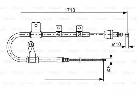 Тормозной трос 1718mm HYUNDAI Matrix задняя правая сторона01 -10 BOSCH 1987482075 (фото 1)