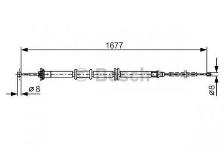 Тормозной трос 1677mm CITROEN / FIAT / PEUGEOT Nemo / Qubo / Bipper HDI задняя левая сторона BOSCH 1987482208 (фото 1)
