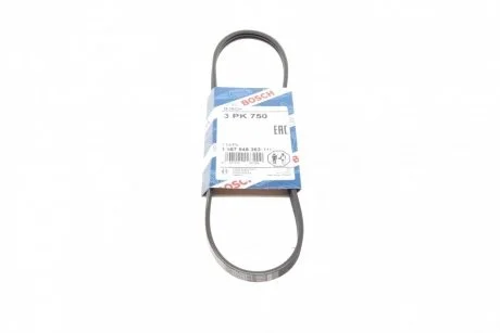 Ремень приводной поликлиновый 3PK750 RENAULT / SUZUKI Clio / Kangoo / Sandero / Thalia / Alto 08 -1.2 00 - BOSCH 1987948363