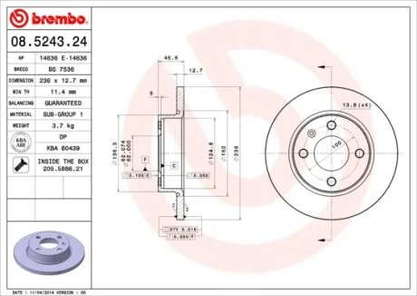 Тормозной диск BREMBO 08.5243.24