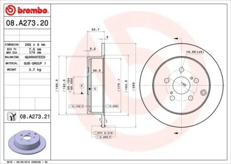 Гальмівний диск BREMBO 08.A273.21