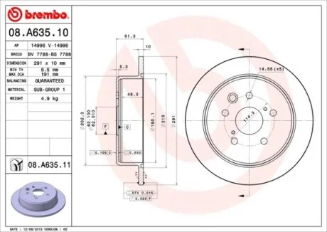 Тормозной диск BREMBO 08.A635.11