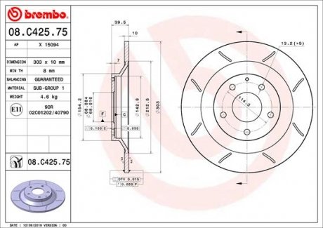 Гальмівний диск BREMBO 08.C425.75 (фото 1)