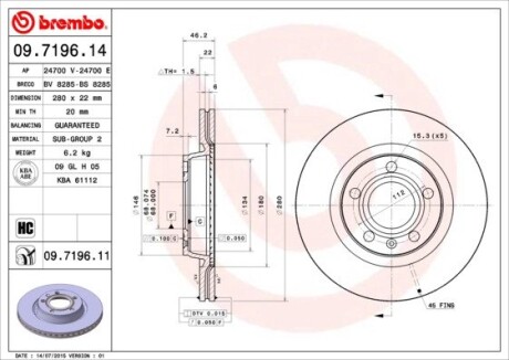 Тормозной диск BREMBO 09.7196.11 (фото 1)