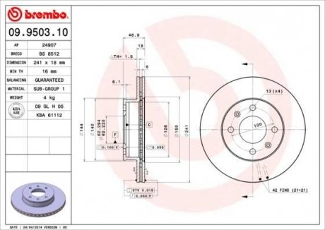 Гальмівний диск BREMBO 09.9503.10 (фото 1)
