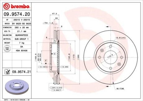 Тормозной диск BREMBO 09.9574.21