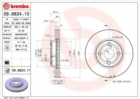 Тормозной диск BREMBO 09.9824.10 (фото 1)