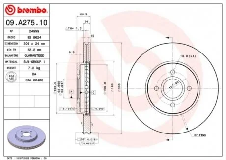 Тормозной диск BREMBO 09.A275.10