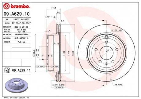 Тормозной диск BREMBO 09.A629.11 (фото 1)