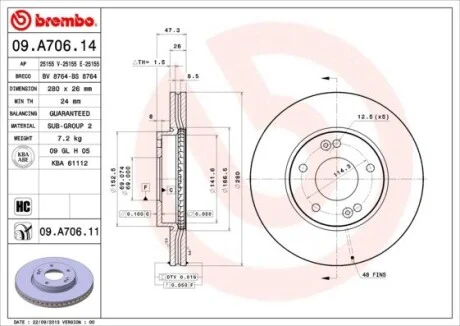 Гальмівний диск BREMBO 09.A706.11