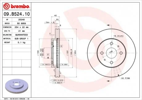 Фото 1 - гальмівний диск BREMBO 09.B524.10 Гальмівний диск BREMBO 09.B524.10 (фото 1)
