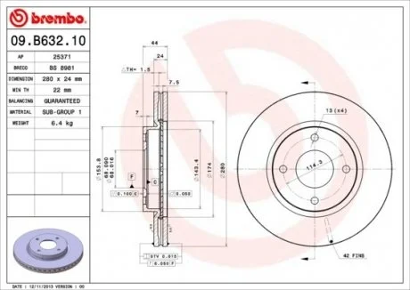 Диск гальмівний BREMBO 09.B632.10