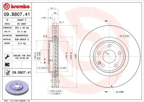 Гальмівний диск BREMBO 09.B807.41
