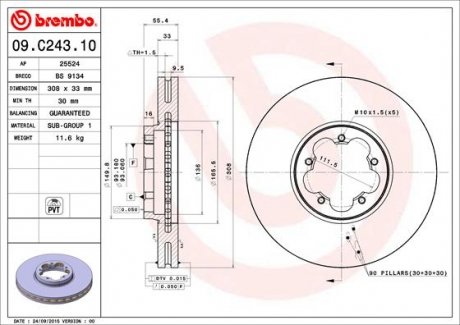 Тормозной диск BREMBO 09C24310 (фото 1)