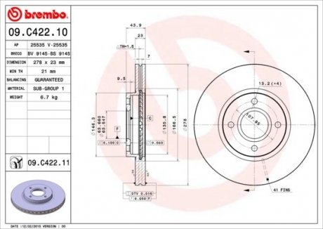 Гальмівний диск BREMBO 09.C422.11 (фото 1)