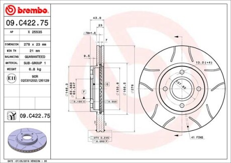 Гальмівний диск BREMBO 09.C422.75