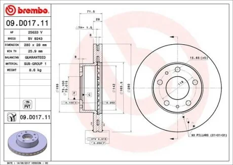 Гальмівний диск BREMBO 09.D017.11