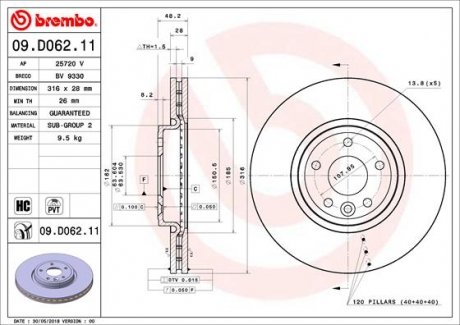 Гальмівний диск BREMBO 09.D062.11 (фото 1)