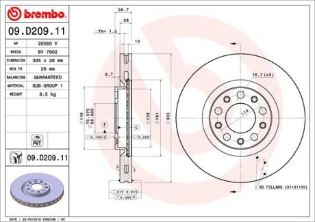 Гальмівний диск BREMBO 09.D209.11 (фото 1)