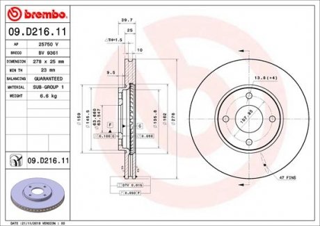 Гальмівний диск BREMBO 09.D216.11