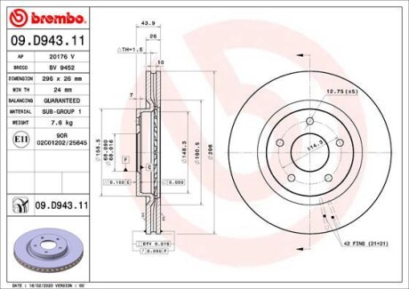 Гальмівний диск BREMBO 09.D943.11 (фото 1)