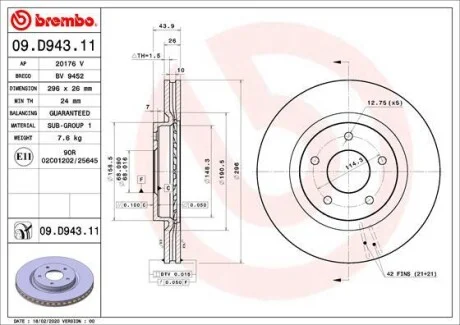 Гальмівний диск BREMBO 09.D943.11