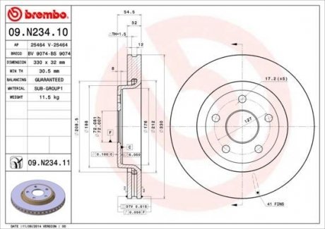 Тормозной диск BREMBO 09N23411 (фото 1)