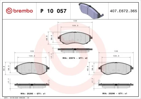Комплект гальмівних колодок із 4 шт. дисків BREMBO P10057 (фото 1)