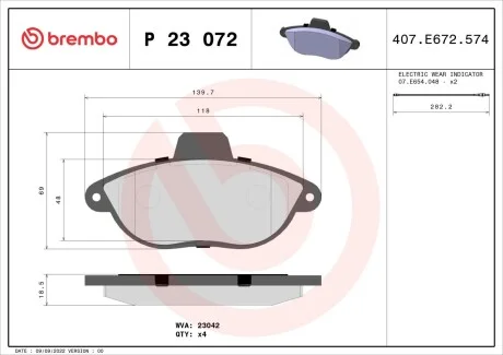 Гальмівні колодки дискові, к-кт. BREMBO P23 072