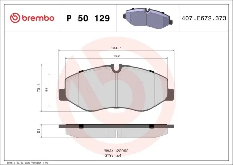 Комплект тормозных колодок с 4 шт. дисков BREMBO P50129