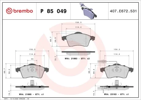 Тормозные колодки передние VW BREMBO P85049