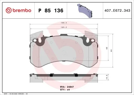 Гальмівні колодки дискові, к-кт. BREMBO P85 136