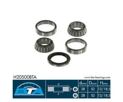 Комплект підшипника колеса задн Лів/Прав (28x52x18,5) HYUNDAI ACCENT, ACCENT I, LANTRA I, LANTRA II, PONY, PONY / EXCEL 1.3-2.0 10.89-10.00 BTA H20500BTA