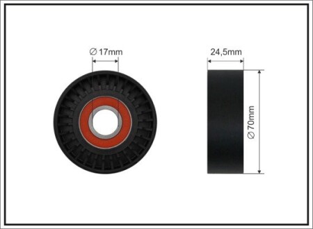 Ролик натяжний 70x17x24,5 BMW 3 (E36), 5 (E39), 7 (E38) 1.7D / 2.5D 01.95-05.04 Land Rover Freelander Rover 75 2.0D 02.99-10.06 CAFFARO 16-93