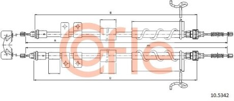 Трос ручного гальма зад. Ford Transit Connect 200/220 DS1,8TDdi-1,8TDCi –1,8 (small mod)(без ABS) 2007- 1792/1582x2 COFLE 10.5342