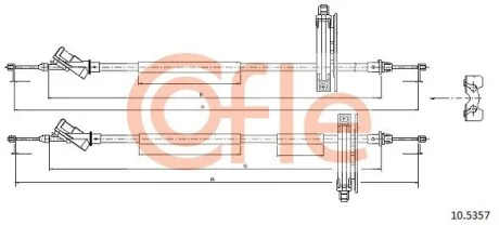 Трос ручника задний Ford Focus 99-03 (барабанные тормоза) 1480 / 1320x2 COFLE 10.5357