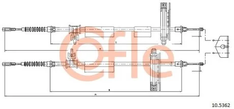 Трос ручника задний Ford Focus / C-max 3 / 03-04 (дисковые тормоза) 1770 / 1590x2 COFLE 10.5362