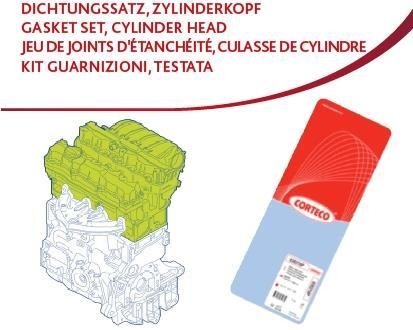 Комплект прокладок головки блока цилиндров DAEWOO Lanos, Nubira 1,6 16V 97- CORTECO 417006P